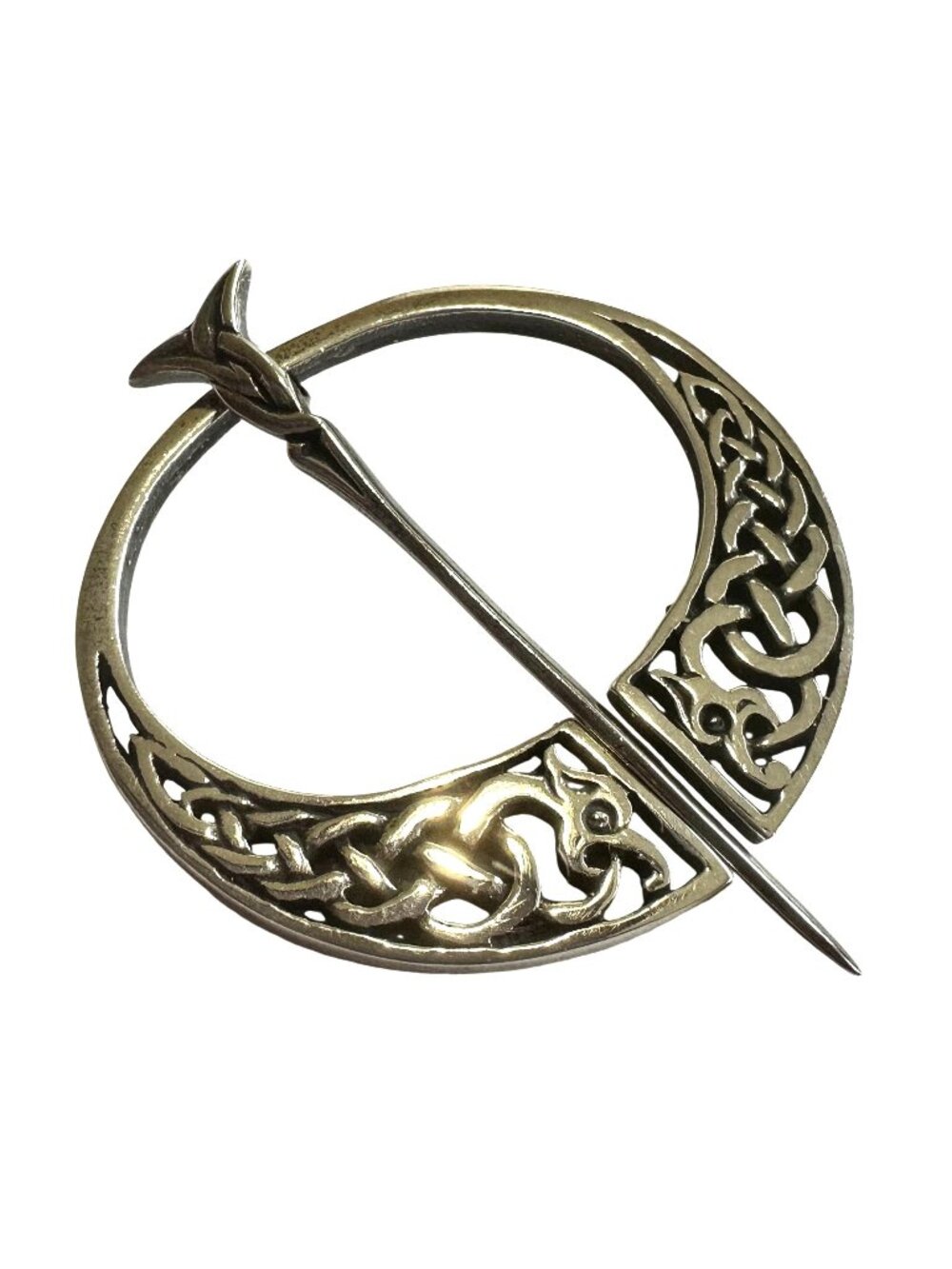 Sterling Silver Scottish Kilt Pin Brooch Celtic Knot Dragon Design Signed HJ